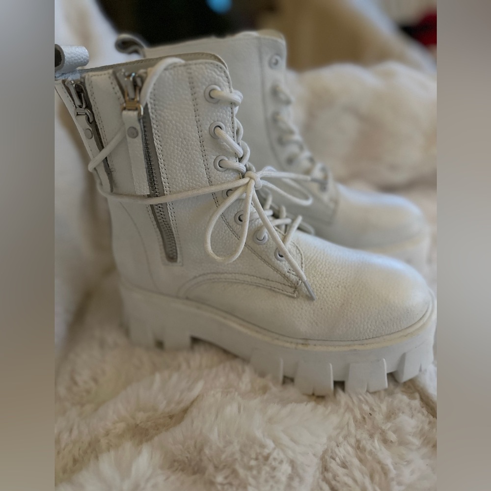 Prada Ivory Lace-Up Boots with Chunky Sole